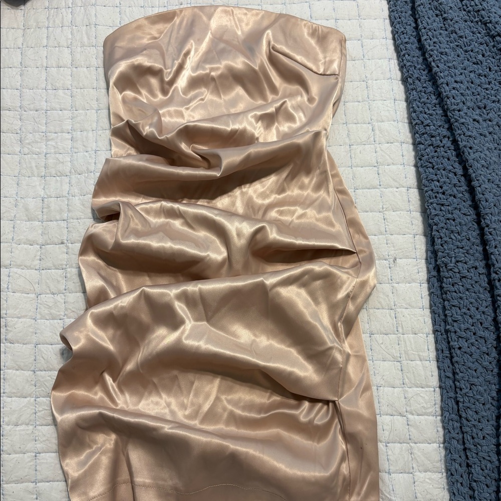 Women’s champagne satin strapless mini dress